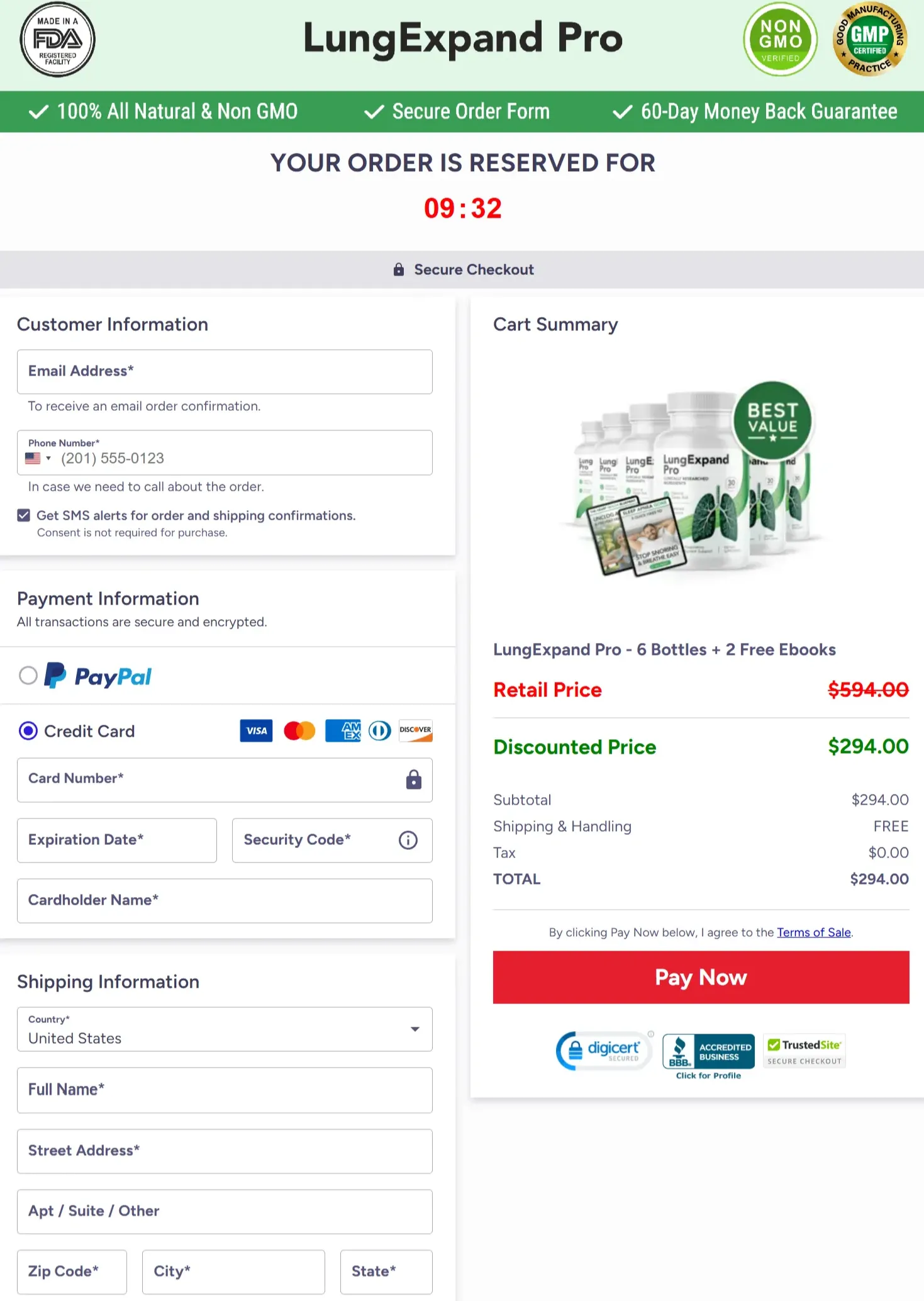 LungExpand Pro checkout page